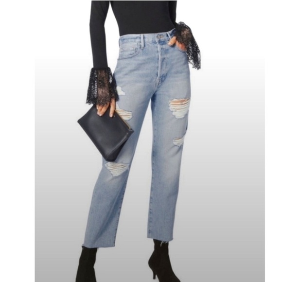 FRAME Denim Le Original Harrah Distressed Straight Leg High Waist Cropped Jean - Picture 2 of 8